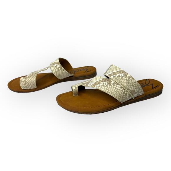 Zodiac Women's Yuma 2 Thong Flat Sandals 9.5 Birch Multi Cream Tan Snake Print - Picture 5 of 8